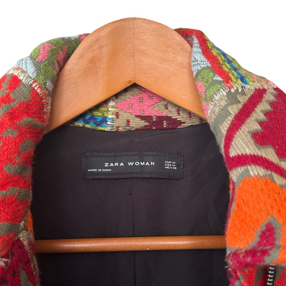 Zara Tapestry Patchwork Moto Jacket Multicolor Zi… - image 5